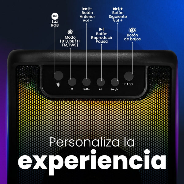 MINI BAFLE PORTATIL  / VORAGO / KSP-205  /  NEGRO / 4 PULGADAS / TWS  /  BLUETOOTH  /  RECARGABLE   /   RGB