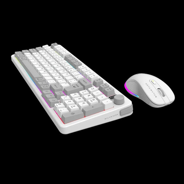 KIT GAMER BALAM RUSH SQUAD CONQUEST PRO KG525 / TECLADO Y MOUSE / DUAL / DONGLE USB - BT / ESPAÑOL / 97 TECLAS / RECARGABLE / ILUMINACION RGB / WIN / OPTICO / 7200 DPI AJUSTABLE / BLANCO / BR-940436