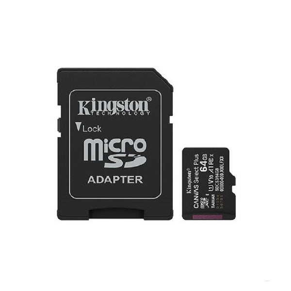 MEMORIA FLASH MICRO SD KINGSTON SDXC CANVAS SELECT PLUS 64GB 100MB/S UHS-I U1 V10 C/ADAPTADOR (SDCS3/64GB)