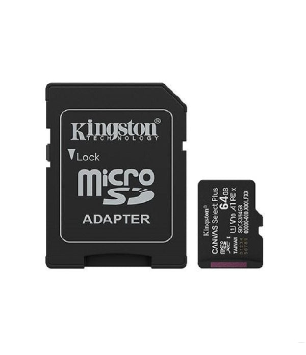 MEMORIA FLASH MICRO SD KINGSTON SDXC CANVAS SELECT PLUS 64GB 100MB/S UHS-I U1 V10 C/ADAPTADOR (SDCS3/64GB)