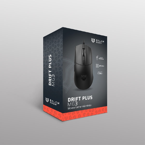 MOUSE GAMER BALAM RUSH DRIFT PLUS MG3 / ALAMBRICO USB / ERGONOMICO / ILUMINACION RGB DINAMICA / 6 BOTONES / 7200 DPI AJUSTABLE / SENSOR OPTICO / WINDOWS - MAC / NEGRO / BR-943512