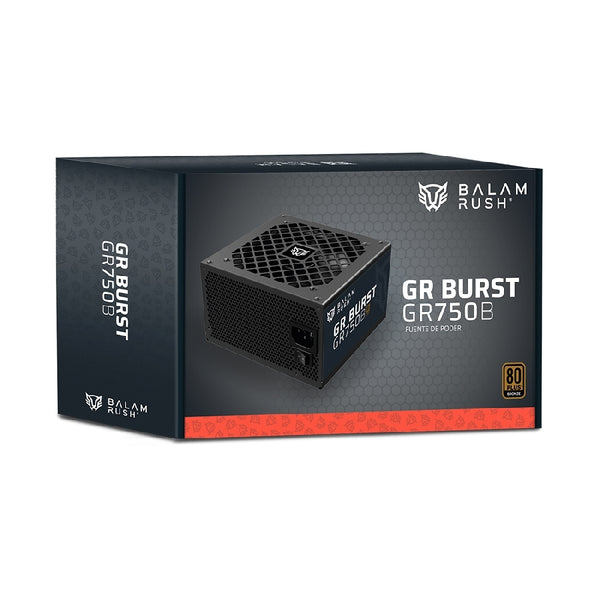 FUENTE DE PODER GAMER BALAM RUSH GR BURST GR750B / CERTIFICADA / 750 W / 80 PLUS BRONZE / ATX / NO MODULAR / BAJO NIVEL DE RUIDO / 5 AÑOS DE GARANTIA / NEGRO / BR-937672