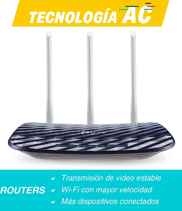 ROUTER | TP-LINK | ARCHER C20W | WISP | AC750 | DUAL BAND 2.4GHZ A 300MBPS Y 5GHZ A 433MBPS | 4 PUERTOS LAN 10/100 1 PUERTO WAN 10/100 Y 3 ANTENAS FIJAS OMNIDIRECCIONALES