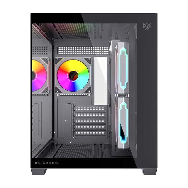 GABINETE GAMER BALAM RUSH TANK CORE PRO GI925 / MINI TORRE / MICRO-ATX, MINI ITX / INCLUYE 3 VENTILADORES ARGB 120 MM / CRISTAL TEMPLADO / NEGRO / BR-943840