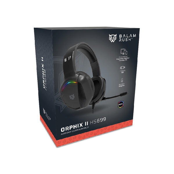 AUDIFONOS GAMER ORPHIX II HS699 / ALAMBRICOS / DIADEMA / AUX 3.5 MM - USB / PC - DISPOSITIVOS MOVILES -CONSOLAS / ALTAVOCES 50 MM / ILUMINACION RGB / MICROFONO OMNIDIRECCIONAL / NEGRO / BR-941181