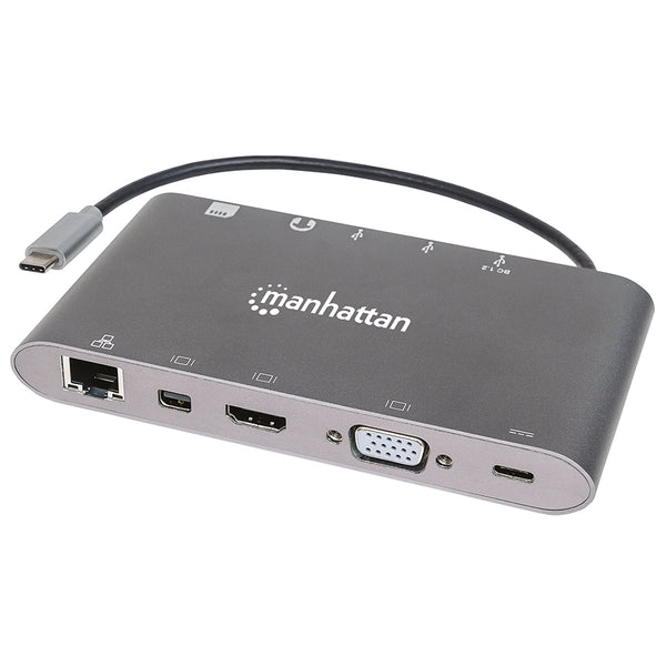 DOCKING USB,MANHATTAN,152808,-C 11 PTOS, HDMI/MINI DP/VGA, USB-C PD/3XUSBV3.2,  RED/AUDIO/SD/MICRO SD