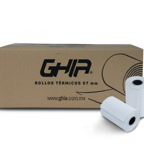 PAQUETE ROLLO PAPEL TERMICO GHIA CTG574N / 57X40 MM /PARA IMPRESORAS DE 58MM / REACCION NEGRO / 50 UNIDADES