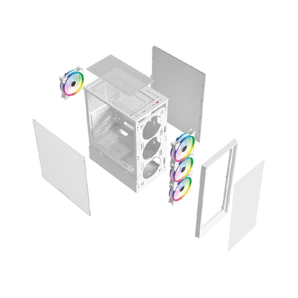GABINETE GAMER BALAM RUSH DRAGONFLY PERFORM AIRCOOL GM590AW / MEDIA TORRE / MINI ITX, MICRO ATX, ATX / INCLUYE VENTILADOR ARGB / PANEL DE CRISTAL TEMPLADO MALLA / BLANCO / BR-935999