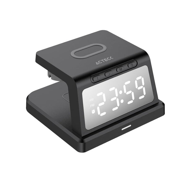 CARGADOR ACTECK ENERGON S-MATE CI730 / INALAMBRICO QI / 3W - 15 W / APPLE - SAMSUNG / 3 DISPOSITIVOS / RELOJ DIGITAL / NEGRO / AC-937146