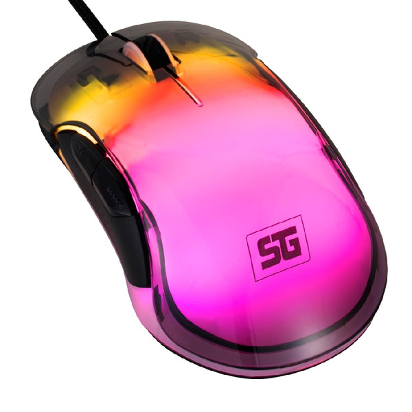 MOUSE / VORAGO START THE GAME / MO-505, ALAMBRICO RGB NEON HASTA 7,200 DPIS USB TRASPARENTE
