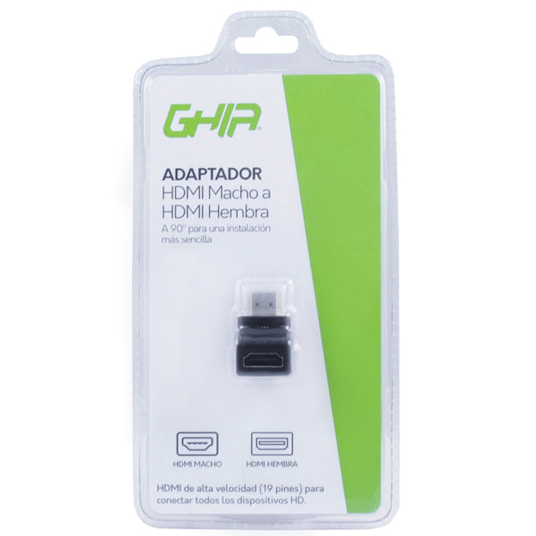 ADAPTADOR GHIA CODO HDMI MACHO A HDMI HEMBRA / ANGULO DE 90 GRADOS