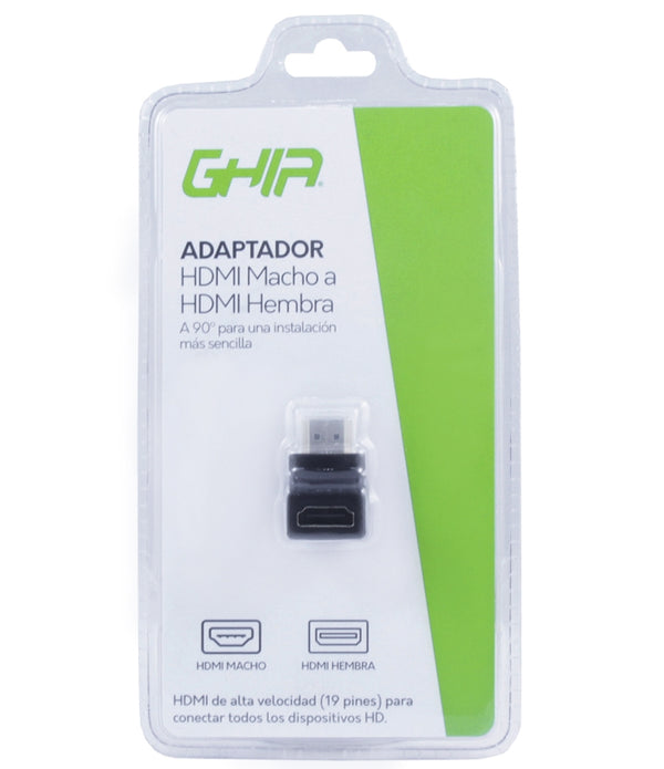 ADAPTADOR GHIA CODO HDMI MACHO A HDMI HEMBRA / ANGULO DE 90 GRADOS