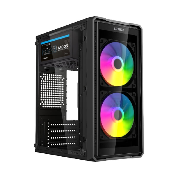 GABINETE ACTECK DOOM ULTRA CRYSTAL GI750C / MINI TORRE / PANELES DE CRISTAL TEMPLADO / FUENTE DE PODER ATX 500W INCLUIDA / COMPATIBILIDAD MICRO ATX / MINI ITX / NEGRO / AC-943789