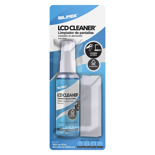 LIMPIADOR DE PANTALLAS SILIMEX KIT LCD CLEANER 60ML LIMPIADOR Y PROTECTOR ANTIESTTICO ELIMINA HUELLAS Y EL 99.9 DE VIRUS, BACTERIAS Y HONGOS