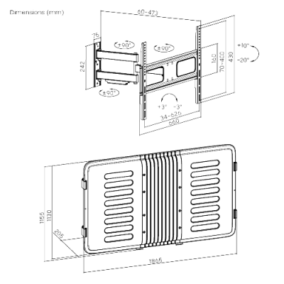 Enclosure para Pantalla / Hasta 75" / Carga 50 kg (110 lbs) / IPX4 / Movimiento Completo / VESA 600x400