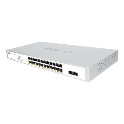 Switch Administrable PoE / 24 Puertos Gigabit PoE af/at / 2 x SFP Gigabit / 52 Gbps / Presupuesto PoE 370 W / Administración Cloud