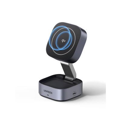 Cargador Inalámbrico 2 en 1 / Qi 2 15W / Base Auriculares 5W / Salida USB-C 5W / Potencia Total 25W / Protección Múltiple