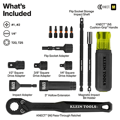 Juego de Dados de Impacto / Paso a Través / 39 Piezas / SAE y Métrico / Sistema KNECT / Adaptador 3/8"