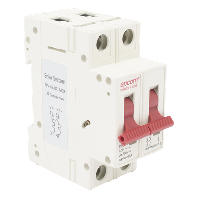 Protector Térmico 2P / 63 A / 800 Vcc / Curva C / 6 kA / Riel DIN / Fotovoltaico