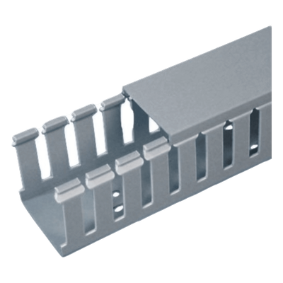 Canaleta Ranurada de PVC / 1.75 in Ancho / 2.11 in Alto / 6.56 ft Largo / Tipo F / UL94 V-0 / Gris