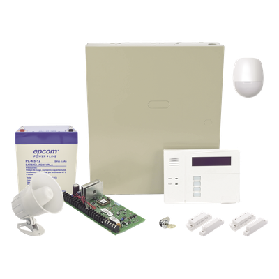 Panel de Alarma / 8 Zonas Cableadas / 40 Zonas Inalámbricas / Teclado Alfanumérico con Receptor RF / Sirena 15 W / Batería 12V 4.5Ah