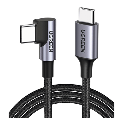 Cable USB-C a USB-C / 1 Metro (3.28 Pies) / Conector 90° / Carga 60W / 480 Mbps / Nylon Trenzado / Aluminio