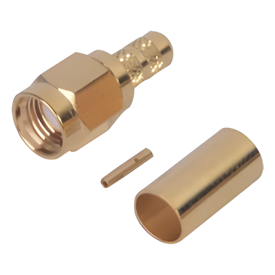 Conector SMA Macho Inverso / Anillo Plegable / Bronce-Oro / Teflón / RG-142/U