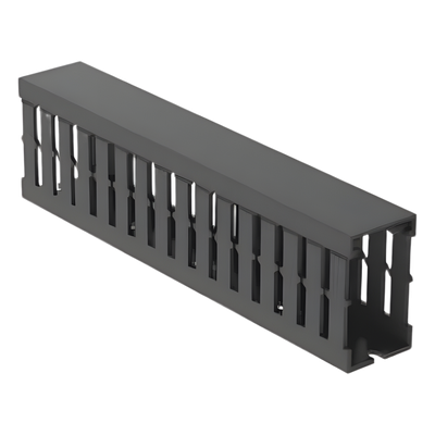 Canaleta Ranurada de PVC con Tapa / Tipo F / 32 mm x 53.8 mm / 2 m (6.56 ft) / Gris