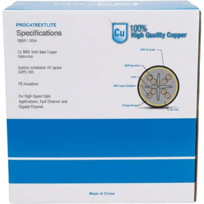 Cable UTP Cat6+ / 305 m (1000 ft) / Calibre 23 AWG / Intemperie / Sin Blindar / Gigabit Ethernet