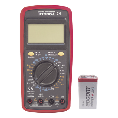 Multímetro Digital / Pantalla LCD 67 x 42 mm / 1999 Recuentos / 600V CC/CA CAT II / Corriente 10A / Resistencia 200 MΩ / Prueba HFE Transistores