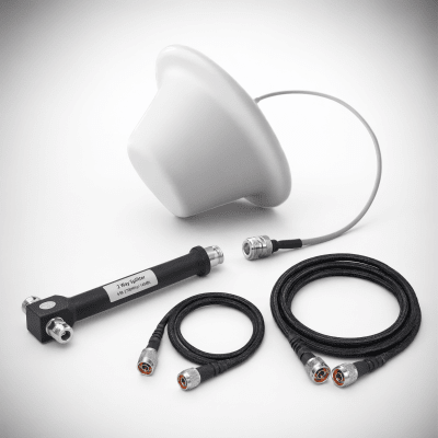 Kit Antena Omnidireccional Domo / Divisor de Potencia 2 Salidas / Jumpers Coaxiales 3 m (9.8 ft) y 15 m (49.2 ft) / Conectores N Macho