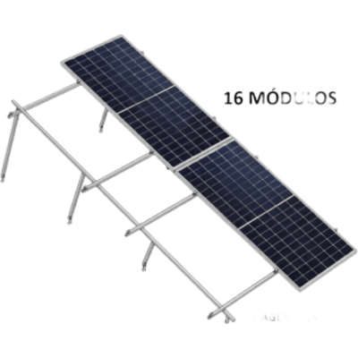 Sistema de Montaje Solar / 8 Módulos 645W / 5.16 kWp / Configuración 2x4 / Losa Plana / Resistencia Viento 170 km/h / Rieles N-S 4.72 m (15.5 ft) / Inclinación 22°