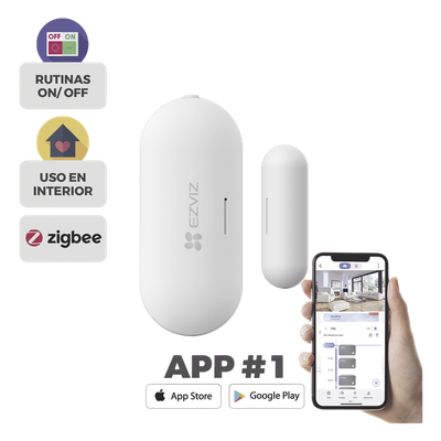 Sensor de Contacto Magnético Inalámbrico / Zigbee / Separación de Alarma 25 mm ± 5 mm / Autonomía 3 Años / Uso Interior / 53.5 x 22.5 x 13.5 mm