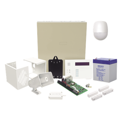 Kit de Panel de Alarma Cableado / 48 Zonas / Teclado con Receptor Inalámbrico / 3 Particiones / Sirena 30 W / Batería 4 Ah