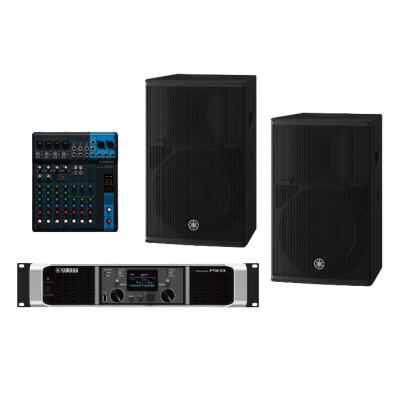 Kit de Refuerzo Sonoro PA / 2 Bocinas 2 Vías 12" / Amplificador Clase D 2x1050W / Mixer 10 Canales / DSP Avanzado / Bass-Reflex