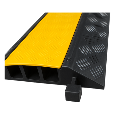 Protector de Cable / 3 Canales / Carga 5 Toneladas / Canal 30x30 mm / Base Goma y Tapa Plástico / 90 cm Largo / Amarillo-Negro