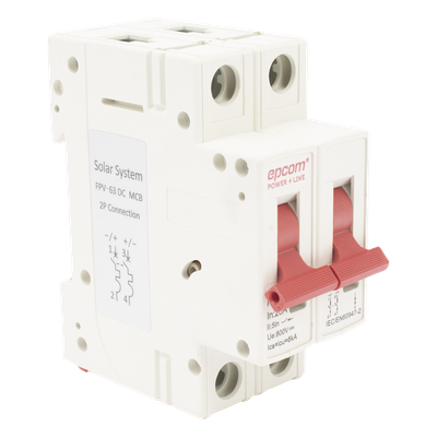 Interruptor Termomagnético DC / 2 Polos / 20 A / 800 VCC / Curva C / 6 kA / Riel DIN