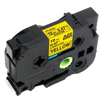 Cartucho de Etiquetas Laminadas / Negro sobre Amarillo / 12 mm (1/2") / 8 m (26.2 ft) / Alta Visibilidad para Cables / Compatible Brother