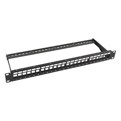 Patch Panel / 24 Puertos / 1U Rack / Acero al Carbono / Barra Organizadora / 19"