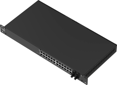 Switch Administrable L2+ / 24 Puertos PoE+ Gigabit / 4 Puertos SFP / Capacidad 56 Gbps / 300W PoE / Rack 19