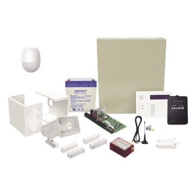 Kit de Alarma Antirrobo / Panel de Control con Teclado Inalámbrico / Comunicador 4G LTE-M/5G / Sensor PIR 18 m (59.1 ft) / Sirena 30 W / 2 Contactos Magnéticos