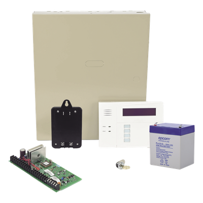 Panel de Alarma Híbrido / 48 Zonas / 3 Particiones / Teclado con Receptor Inalámbrico Integrado / Comunicador IP y 4G / 16 Detectores de Humo de Dos Hilos