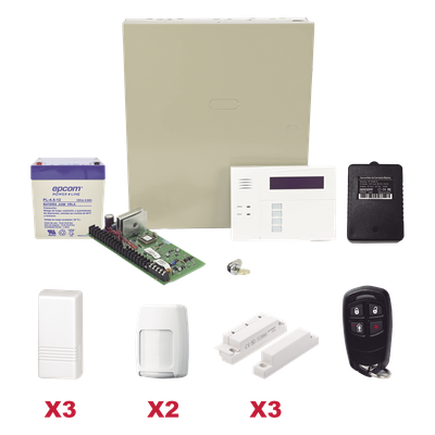 Kit de Alarma Inalámbrico / 40 Zonas Inalámbricas / 8 Zonas Cableadas / 3 Contactos Magnéticos / 2 Detectores PIR / Control Remoto / Total Connect