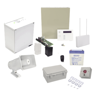 Kit de Alarma Vecinal / Panel 48 Zonas / 40 Botones de Pánico Inalámbricos / Sirena Estroboscópica Exterior