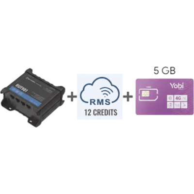 Router Teltonika LTE/4G RUT901 + 12 creditos RMS  + SIM de YOBI de 5GB por Mes durante un año de servicio (solo datos)