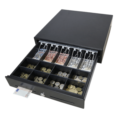 Cajón para Efectivo / Apertura Manual Push Open / Sin Electricidad / Insertos Ajustables 4/5/6/8 Billetes / Acero SPCC / 410 mm