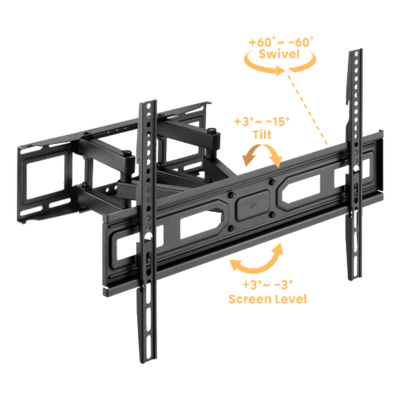 Soporte de Pared Articulado para Monitor / 37 a 80 pulgadas / Carga 40 kg (88 lbs) / VESA 100x100 a 600x400 / Extensión 67 a 355 mm (2.6 a 14 in)