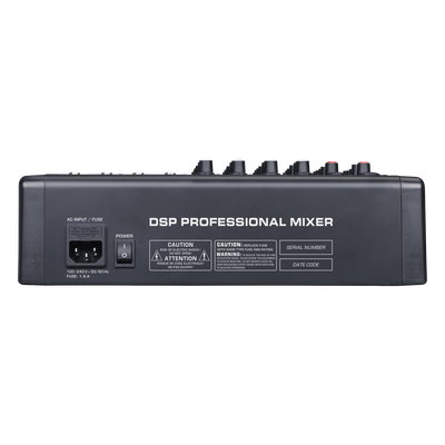 Consola de Mezcla Analógica / 8 Canales / 6 Entradas Mic/Línea / 12 Salidas / DSP 14 Efectos / Bluetooth / USB Media / Rack