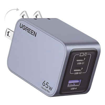 Cargador de Pared / 65W / 3 Puertos / 2 USB-C / 1 USB-A / GaNInfinity / PD3.1 / QC4.0 / Aluminio