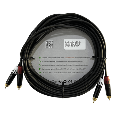 Cable Audio 2 RCA / Conectores Negros / Diferenciador Rojo-Blanco / 5m (16.4 ft)
